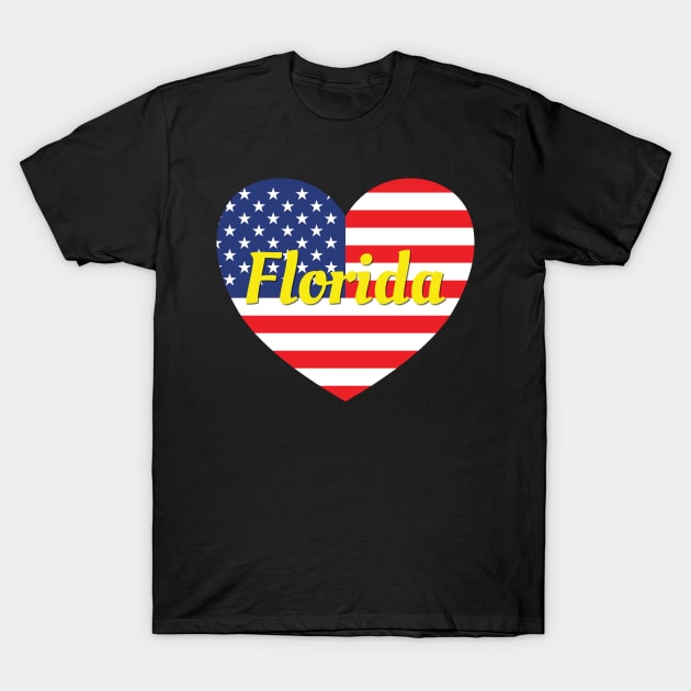 Florida American Flag Heart T-Shirt by DPattonPD